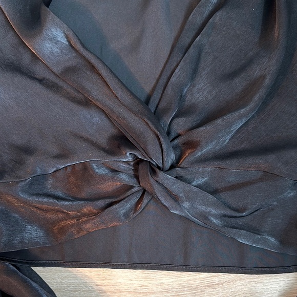 Zara black satin long sleeve blouse with twisted front knot - Picture 4 of 6